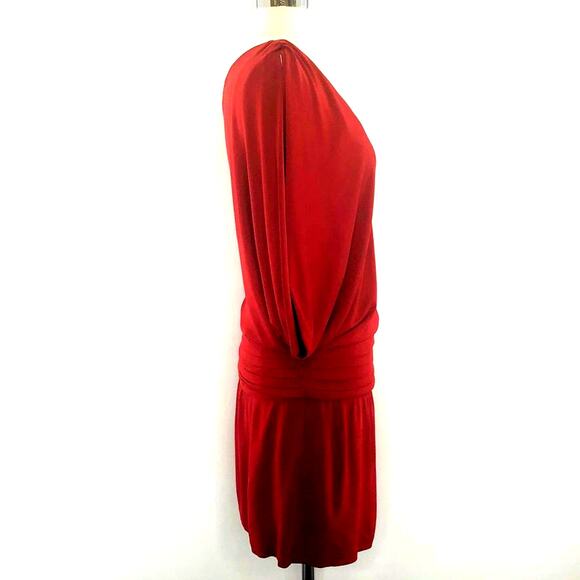 Haute Hippie Size S Crimson Crush Cowl Sleeve Deep V Asymmetric Mini Dress - Picture 6 of 11